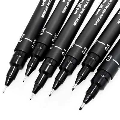 Abbildung von Uni Pin Fineliner Zeichenstift Skizzierset schwarze Tinte 0,03 bis 0,8 mm 6 Stück