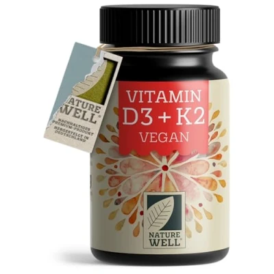 Abbildung von Vitamin D3 K2 vegan 180 Tabletten mit 5000 IE + 200 mcg hochdosiert und Vorratspackung laborgeprüft Zertifikat ohne unerwünschte Zusatzstoffe