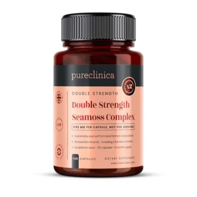 Abbildung von Pureclinica Seamoss Komplex mit doppelter Stärke 1155 mg x 120 Kapseln (Vorrat für 4 Monate) 500 Seamoss, Blasentang und Klettenwurzel