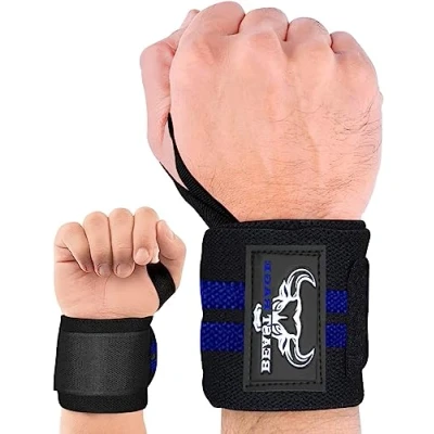 Abbildung von BEAST RAGE Handgelenk Bandagen (Gym Wrist Wraps) Kraftsport Handgelenkstütze Gelenkbandage Schlaufen Krafttraining Workouts Übungen (blau)