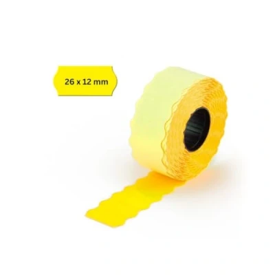 Abbildung von POKORNYS 3.000 selbstklebende Etiketten für Preisauszeichner (gelb / 26x12mm) I permanent haftend Kennzeichnung mit Preis, Datum ... Preisetiketten Handauszeichner Wellenrand ​