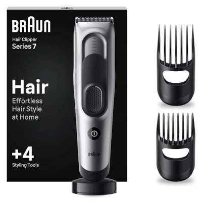 Abbildung von Braun Haarschneider Herren, Haarschneidemaschine, Haare schneiden zu Hause, 17 Längeneinstellungen, 2 Kammaufsätze, 50 Min. NiMH Akku Laufzeit, HC7390