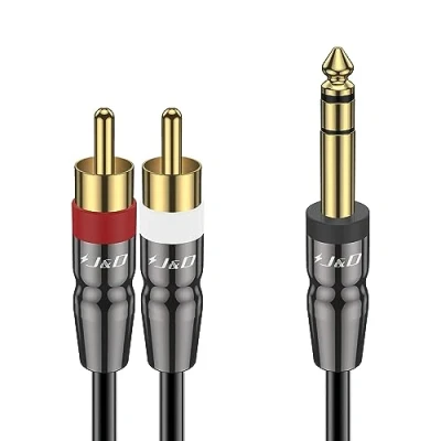 Abbildung von J&amp;D 6,35 mm TRS zu Dual RCA Audio Kabel, Kupferschale Schwerlast 1/4 Zoll Männlich 2 Stereo Y Splitter 3 Meter