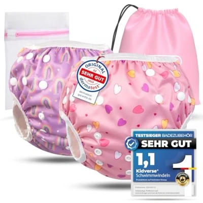 Abbildung von KIDVERSE 2er Set Schwimmwindel Baby 0 3 Jahre Hautfreundliche Schwimmwindeln wiederverwendbar &amp; saugstark mit Tasche Wäschenetz Größenverstellbare