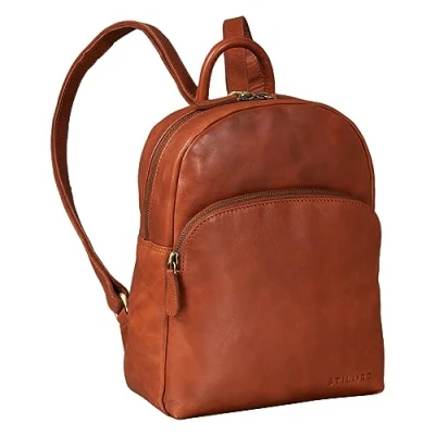 Abbildung von STILORD Linnea Damen Rucksack, elegant, Leder, klein, Daypack, Umhängetasche, Vintage, Handtasche, ideal als Reisetasche, Arbeitstasche aus echtem Conciata Al Vegetale Brandy, S, Tagesrucksa