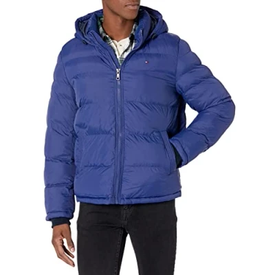 Abbildung von Tommy Hilfiger Herren Hooded Puffer Jacket Daunenalternativer Mantel, Deep Royal Blue, L