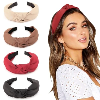 Abbildung von DRESHOW 4 Stück Stirnbänder für Frauen und Mädchen Verknotet Kunststoff Stirnband Mode Boho Breite Haarbänder Anti Rutsch Haarschmuck