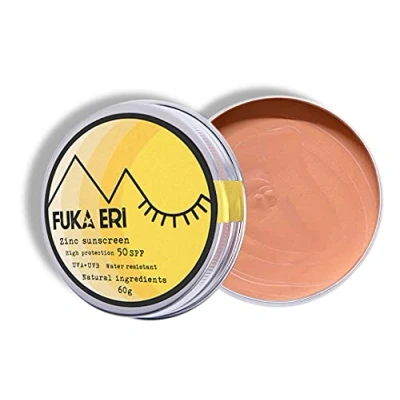 Abbildung von FUKA ERI Sonnencreme mit Zink non nano. Sehr hoher schutz vor UVA/UVB. LSF 50. Mineralische zutaten. Farbige sonnenschutz. Vegan, wasserfest. Gesicht und empfindliche bereiche. Ohne plastik.60g