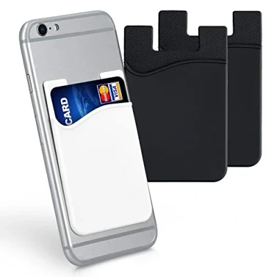 Abbildung von kwmobile 3X Kartenhalter Hülle für Smartphone selbstklebend Aufklebbare Silikon Kreditkarten Tasche Schwarz Weiß Maße 8,5x5,5cm