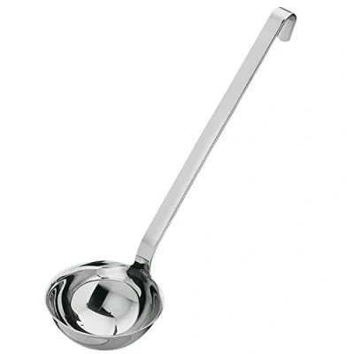 Abbildung von RÖSLE Haken Schöpflöffel, Hochwertige Schöpfkelle mit Hakengriff, Edelstahl 18/10, 10 cm, Spülmaschinengeeignet, Silbern