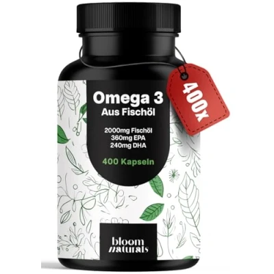 Abbildung von Omega 3 Kapseln Hochdosiert 400 mit 2000mg EPA 360mg &amp; DHA 240mg Fischöl pro Tagesportion Fettsäuren Kapseln, produziert in Deutschland Laborgeprüft