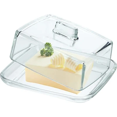 Abbildung von KADAX Butterdose aus Glas, rechteckige Butterglocke, klare Butterschale mit Deckel und Griff, Butterbehälter, Butterschatz, Butterglas, spülmaschinenfest (Transparent)