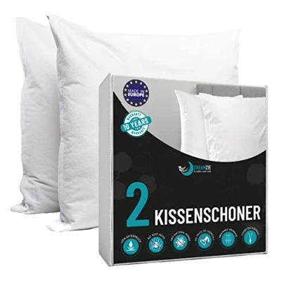 Abbildung von Dreamzie Kissenbezug Wasserdichter 60 x cm 100% Baumwolle Stoff Oeko TexÆ Zertifiziert 2 St¸ck Kissenschoner mit Reiﬂverschluss Atmungsaktiv, Hypoallergen, Anti Milben, Antibakteriell