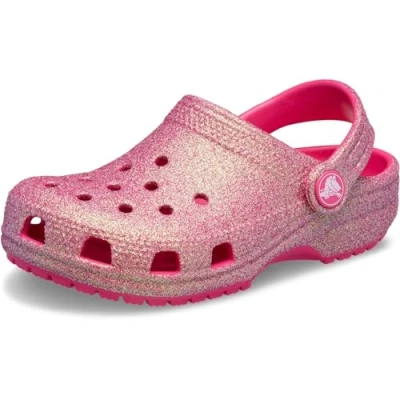 Abbildung von Crocs Classic Iridescent Glitter Unisex Pantolette flach für Kinder, Größe: 24/25, Dragon fruit Schuhe