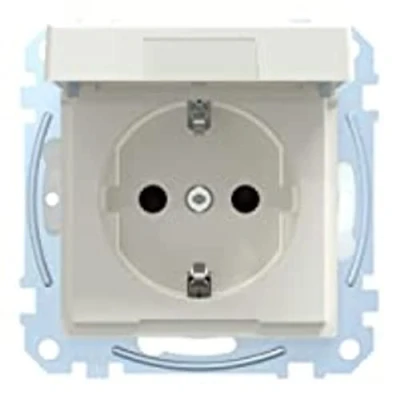 Abbildung von Schneider Electric Merten MEG2314 0319 SCHUKO Steckdose mit Klappdeckel, IP44, Berührungsschutz, Steckklemmen polarweiß glänzend, System M, Schutzkontaktsteckdose