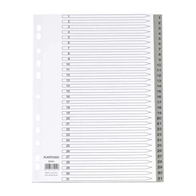 Abbildung von 3er Set 31 teiliges Register/Trennblätter aus PP, DIN A4 mit Zahlen 1 31, volldeckend + praktischem Deckblatt stabilem Papier zum Beschriften. Trenn Blätter für die Ordner Organisation im Büro