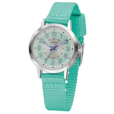 Abbildung von Atrium Kinder Armbanduhr Mädchen Analog Quarz extra deutlich mit Nylonband Textilband Silberfarben Mint A46 13