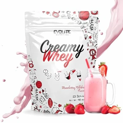 Abbildung von Evolite Whey Protein Pulver 700 g Molke Powder mit Buttermilch 21 pro Portion 23 Portionen Molkenprotein Konzentrat Ideal zum Muskelaufbau und erhalt Strawberry