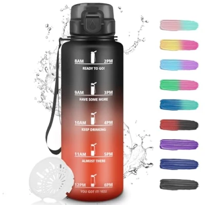 Abbildung von Trinkflasche, Trinkflasche 1.5 Liter, mit Zeitmarkierung, Sport Filter, Wasserflasche Motivierendem Slogan, für Fitness, Outdoor, Wandern, Camping, Yoga, Running