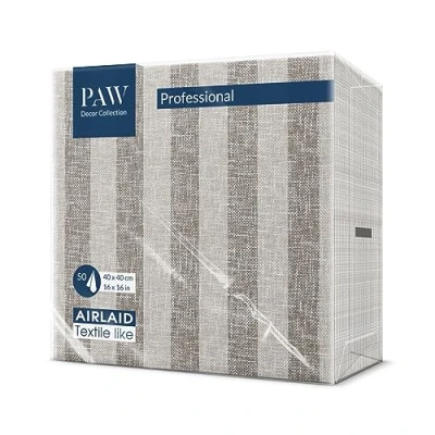 Abbildung von PAW Servietten aus Airlaid Stoffähnlich (40 x 40 cm) I 50 Stück Ideal für Hochzeit, Taufe, Kommunion, Geburtstag Stoffservietten Natur, Braun, Streifen Farbe: Linen Stripes brown