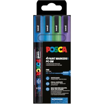 Abbildung von POSCA 186530 Marker Set, 4 Acrylstifte Glitzer PC 3M, Permanent 0,9 1,3 mm Rundspitze