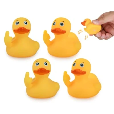Abbildung von ds. distinctive style Mittelfinger Gummi Enten 4 Stück, gelbe 5,4 cm lustige Auto Ornamente Ente für Armaturenbrett Dekoration Computer Monitor Dekor