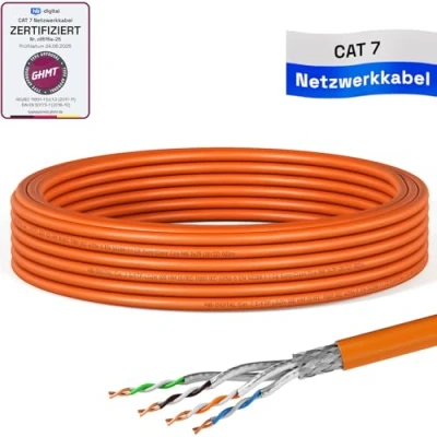 Abbildung von HB DIGITAL 10m CAT.7 Netzwerkkabel LAN Kabel Verlegekabel AWG 23 Reines Kupfer S/FTP PiMF LSZH Halogenfrei RoHS Compliant Ethernet Installationskabel Datenkabel PoE 10Gbit/s GHMT Zertifiziert Orange