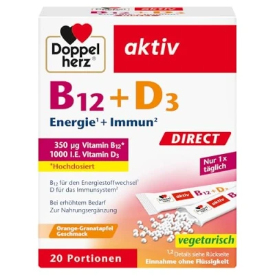 Abbildung von Doppelherz B12 + D3 DIRECT Hochdosiert mit 350 μg Vitamin und 1000 I.E. für eine normalen Funktion des Immunsystems 20 Portionen