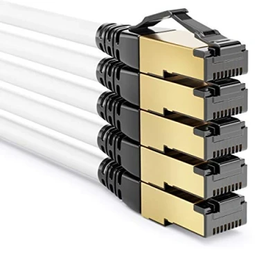 Abbildung von deleyCON 5x 0,5m CAT8.1 Patchkabel Netzwerkkabel Datenkabel S/FTP PIMF 2000 MHz 40 Gbit RJ45 LAN DSL Kabel CAT.8 Ethernet Stecker Weiß