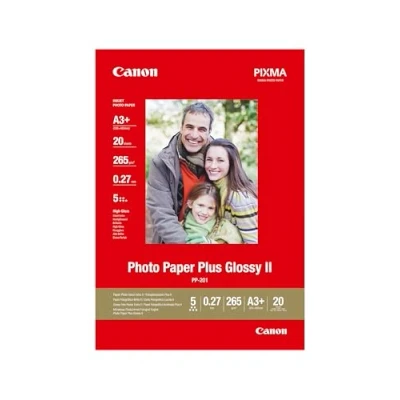 Abbildung von Canon 2311B021 Fotopapier PP 201 glänzend Din für Tintenstrahldrucker, Pixma Drucker, Schwarz, Weiß, A3+, 20 Blatt (275 g/qm)