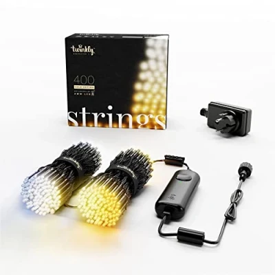 Abbildung von Twinkly Strings 400 LED Weiß, Lichterkette für Draußen und Drinnen, Lichter von Warm bis Kalt, Kompatibel mit Alexa Google Home, IP44, Weihnachtsdeko, App Steuerung, Schwarzes Kabel, 32m
