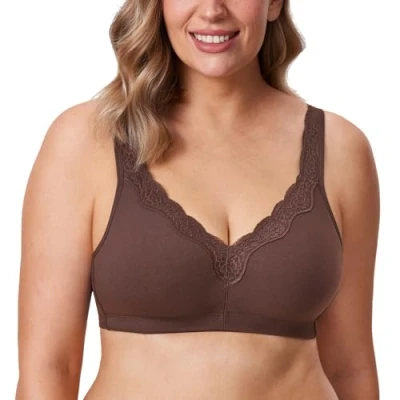 Abbildung von DELIMIRA Damen Cotton BH Ohne Bügel Baumwolle Große Größen Vollschalen Polster Taupe 100C