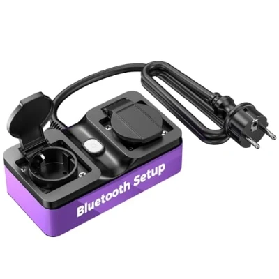 Abbildung von Refoss WLAN Outdoor Steckdose, Smart Bluetooth Außensteckdose mit 2 Ausgänge, IP44 Wasserdicht Außen Steckdose funktioniert Alexa und Google Home, Fernbedienung, 16A, 1,5 m Kabel