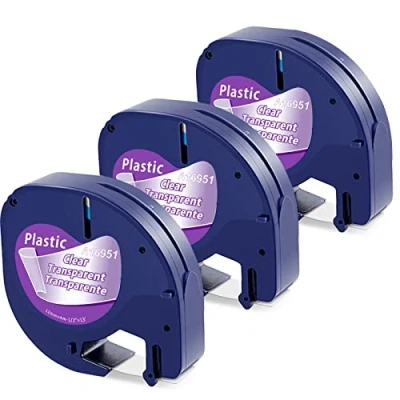 Abbildung von 3x Kompatible für Dymo Letratag Transparent Etikettenband 12mm x 4m, Clear Plastic Etikettenband, Durchsichtig Band 12267 16951 LT 100H 100T 110T