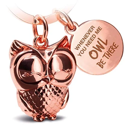 Abbildung von FABACH Eule Schlüsselanhänger Owly mit Gravur Süßer Freundschaft und Liebe Glücksbringer aus Metall für Frauen in Rosegold Whenever you need me owl be there