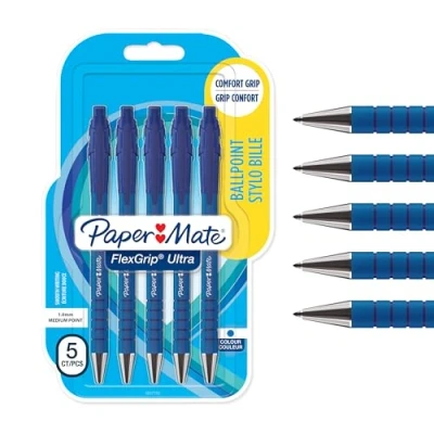 Abbildung von PAPER MATE Flexgrip Ultra Druckkugelschreiber mittlere Spitze (1,0 mm) blaue Tinte 5 Stück