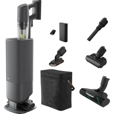 Abbildung von AEG ULTIMATE 8000 Akku Staubsauger mit Absaugstation, Automatik, 5 Stufen Filtration, für Hartboden, Teppich, Tierhaare, 25,2 V wechselbar, incl. Ersatz Akku, 400ml, Dunkelgrau, AP83A25XNX