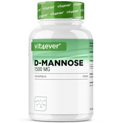 Abbildung von D Mannose 180 Kapseln 1500 mg pro Tagesportion Premium: Aus pflanzlicher Fermentation Hochdosiert Natürlich Vegan