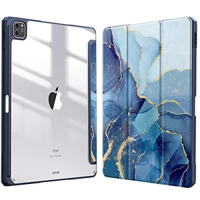 Abbildung von Fintie Hybrid Hülle für iPad Pro 12.9 2022 (6. Generation)/ 2021/2020/2018 mit Stifthalter Stoßfeste Schutzhülle transparenter Hartschale auf der Rückseite, Ozean Marmor