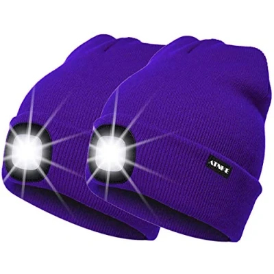 Abbildung von ATNKE 2Pcs Neue Warme LED beleuchtete Mütze,Unisex USB wiederaufladbare Laufmütze Ultra Bright 4 wasserdichte Lichtlampe Mehrfarbig/Purple