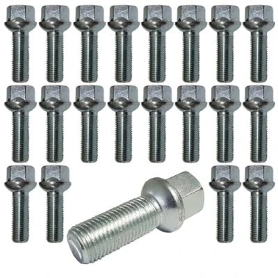 Abbildung von 20 Radschrauben Radbolzen silber Kugelbund R14 M14x1,5 60mm kompatibel mit VW, Porsche, Audi, Mercedes