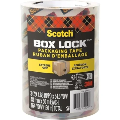 Abbildung von Scotch Box Lock Verpackungsklebeband 3 Rollen, 48 mm x 50 m Starkes Versand und Ideal zum Verpacken von Paketen Kartons