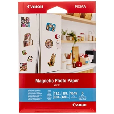 Abbildung von Canon Fotopapier MG 101 Magnetisches Papier 10x15 cm 5 Blatt für Tintenstrahldrucker Glänzend PIXMA Drucker 3634C002 Weiß