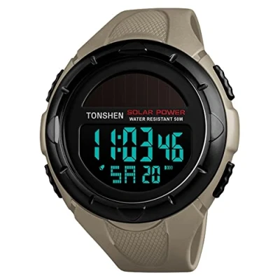 Abbildung von TONSHEN Herrenuhr Damenuhr 50M Wasserdicht Outdoor Solar Sport Uhren Multifunktional LED Elektronik Digitaluhr Kalender Alarm Stoppuhr Plastik Armbanduhr mit Kautschuk Band (Gelb)