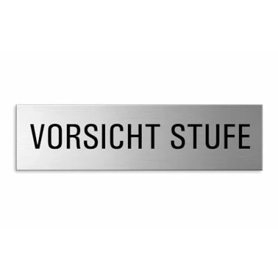 Abbildung von Türschild Vorsicht Stufe Schild Aluminium Edelstahl Optik 150 x 40 mm selbstklebend