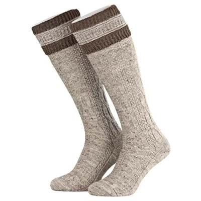 Abbildung von Piarini 43 44 1 Paar Herren Trachtenstrümpfe Trachtensocken Zopfmuster Trachtenstutzen Umschlag Wolle lang Nussmeliert Braun