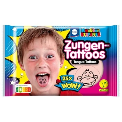 Abbildung von Küchle Zungen Tattoos Kinder Oblaten Knabber Esspapier Süßigkeiten Kindergeburtstag 25 11g