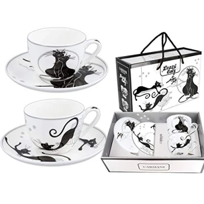 Abbildung von CARMANI Fancy Teetasse und Untertasse 2er Set mit Crazy Cats 200ml