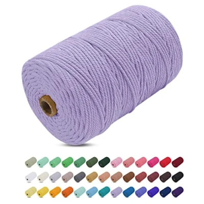 Abbildung von Makramee Garn Violett, Uiopa 3mm x 200m Farbig Baumwollkordel Baumwollseil Geflochten Baumwollgarn Baumwollschnur, 4 Stränge für Wandbehang, Hängepflanze, DIY Boho Deko