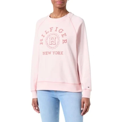 Abbildung von Tommy Hilfiger Damen Sweatshirt Varsity Raglan ohne Kapuze, Rosa (Whimsy Pink), M